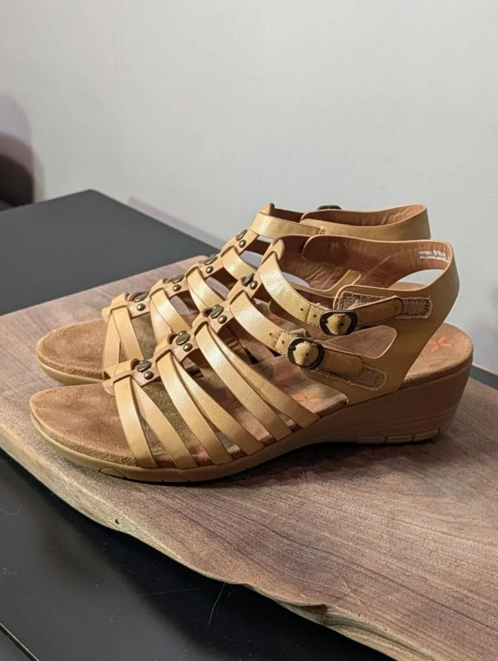BareTraps Tan Multi-Strap Wedge Sandals